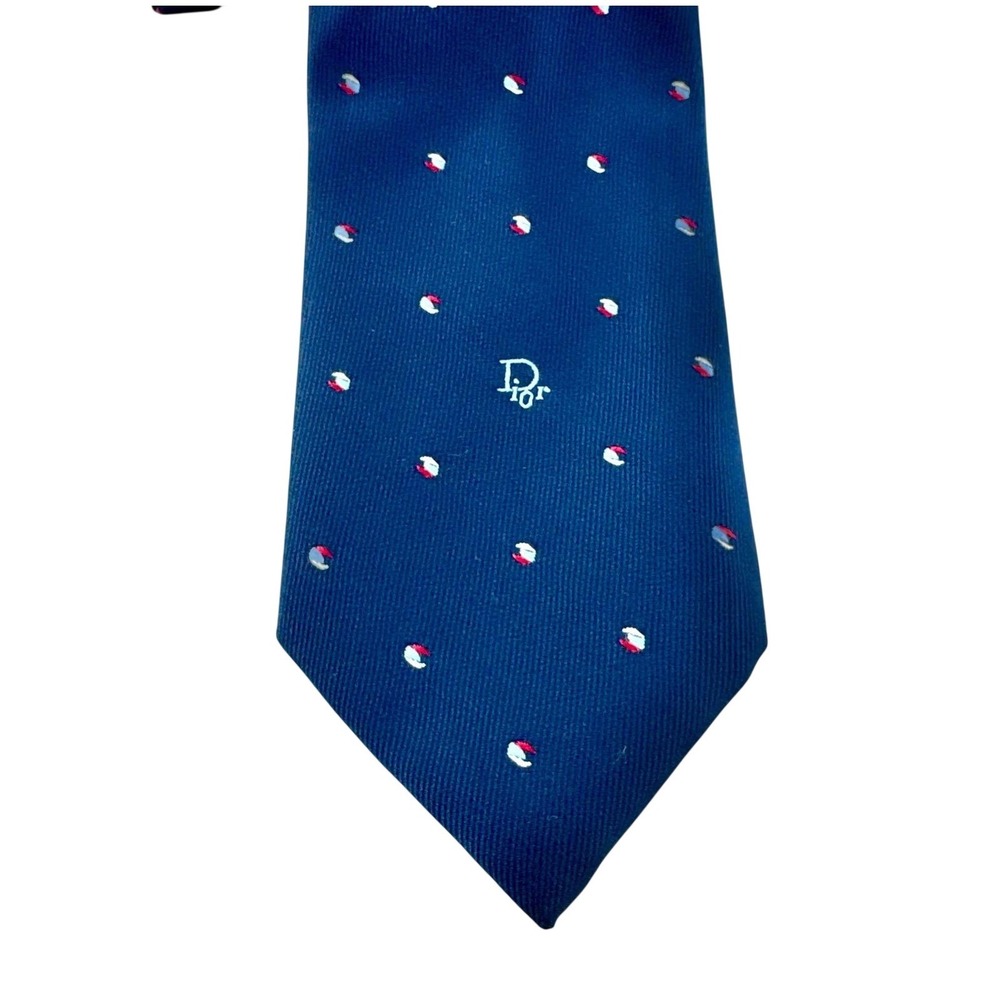 Christian Dior Mens Navy Blue Silk Blend Tie Made in USA‎ Italian Fabric